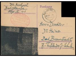 Hamburg (RPD),  Hitler-Ganzsache mit ausgeschnittenem Wertstempel und überstempeltem Propagandatext (großformatig mit dreifac