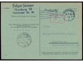 Hamburg 12,  Behelfsganzsache 5 Pf. mit Aufwertung durch roten R2 Gebühr bezahlt und handschriftlich "7 Rpf", Ausgabestempel 