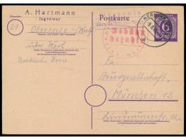 Werl (Kr Soest), &nbsp;Kontrollrat-Ganzsache 6 Pf. mit Aufwertung durch roten R2 Gebühr bezahlt und aptiertem Dienstsiegel Po