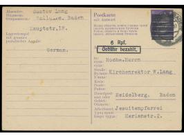 RPD Karlsruhe, Ostarbeiter-Ganzsache 6 Pf. (Frageteil) mit Überdruck 6 Rpf. , Stempel  Walldürn  (Baden) 28.11.45, nach Heide