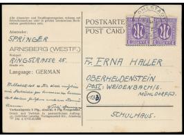 Postamtsausgabe Arnsberg,  Wertstempel mit 2 x 3 Pf. AM-Post amtlich überklebt und so vor Genehmigung durch die RPD Dortmund 