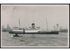 2 x 6 Pf. Bandaufdruck auf Ansichtskarte "Dampfer Vorwärts", geschrieben an Bord des Dampfers "auf der Nordsee - zwischen Amr