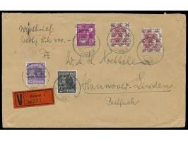 Mischfrankatur Band / Netz 168 Pf. auf Wertbrief (Wertangabe 500 DM.) mit  teilaptiertem Stempel ... Hameln  3.8.48 nach Hann
