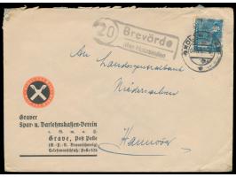 Einzelfrankatur 20 Pf. Netzaufdruck auf Brief mit seltenem schwarzen Notstempel &nbsp;der PSSt I unter Verwendung des alten P