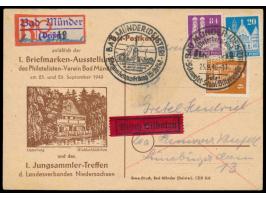 Mischfrankatur 110 Pf. auf Sonder-Postkarte Ortswerbestempel Bad Münder 25.9.48 und nebengesetzt Sonderstempel &nbsp;Bad Münd