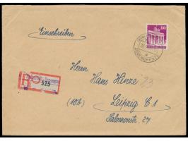 Einzelfrankatur 80 Pf. auf  Einschreibbrief  2. Gewicht mit Stempel  Helmstedt Zonengrenze  27.5.50 nach Leipzig, Blanko-R-Ze