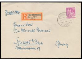 Einzelfrankatur 90 Pf. eng gezähnt auf  Auslands-R-Brief  2. Gewicht mit Stempel  Bad Ditzenbach (Württ)  12.5.51 in die Schw