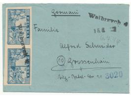 Brief mit 2 x 3 Zl. nach Deutschland, entwertet mit schwarzem Not-Z1  Walbrzych 4  und Datumstempel 15.6.(1946), polnischer Z