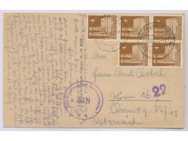 5 x 4 Pf. auf  Auslandskarte  nach Österreich, Stempel Freiburg (Breisgau) 1 9.10.52, Zensurstempel Österreichische Zensurste
