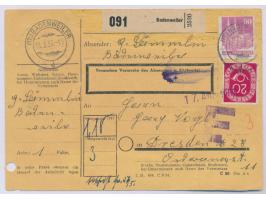 90 Pfg. mit 20 Pfg. Posthorn auf &nbsp;Paketkarte &nbsp;Badenweiler13.3.53, nach Dresden, rückseitig aufgeklebt &quot;Inhalts