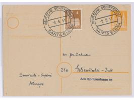 Stempel  Deutsche Schiffspost Santa Elena  8.6.51 auf Ganzsache 8 Pf. Bauten mit zusätzlich 4 Pf. Bauten, Stempel wurde 1951 