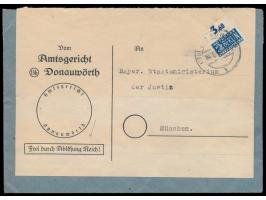 Postmeisterzähnung Donauwörth L 9 1/2:  Notopfermarke mit  Wasserzeichen Wellenlinien  und  ungezähntem Oberrand  auf Dienstb