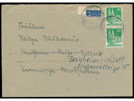 Postmeisterdurchstich Dinslaken,  Seitenrand-Marke mit dreiseitigem Durchstich und 2 x 10 Pf. Bauten auf Brief, privater Abse