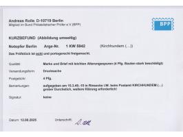 Kirchhundem,  Notopfermarke mit  Durchstich  auf Drucksache der Fa. "Ant. Schulte-Wrede, Rinsecke i. W.", Frankatur 4 Pf. Bau