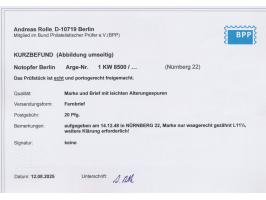 Nürnberg 22,  Notopfermarke mit waagerechter Zähnung L 11 1/4 auf Brief mit Absenderfreistempel der  Triumph Werke Nürnberg A