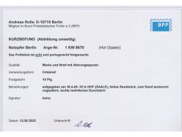 Hof (Saale) 2,  Notopfermarke mit Seitenrand mit dreiseitigem  Durchstich  (Rand ohne Durchstich, rechts doppelter senkrechte