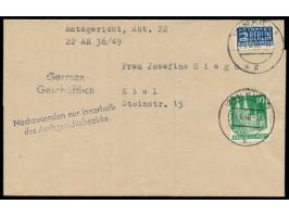 Kiel,  Notopfermarke mit waagerechtem  Postmeisterdurchstich,  zusammen mit 10 Pf. Bauten auf Ortsbrief, Stempel Kiel 1 24.1.