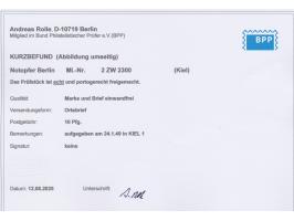 Kiel,  Notopfermarke mit waagerechtem  Postmeisterdurchstich,  zusammen mit 10 Pf. Bauten auf Ortsbrief, Stempel Kiel 1 24.1.