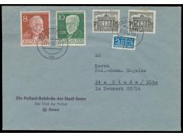 Berlin-Sondermarken  8 und 10 Pfg. "Männer der Geschichte Berlins" und 2x 1 Pfg. Berliner Bauten (Rückporto-Frankatur) mit  P