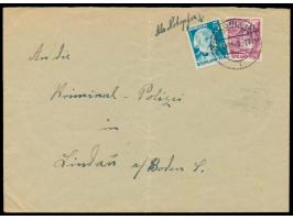 Rheinland-Pfalz 5 Pf. und 20 Pf. auf Brief mit Stempel Koblenz 14.11.49 an Kriminal-Polizei in Lindau,  5 Pf.-Marke als Notop