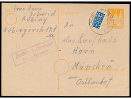 Bauten-Ganzsache 8 Pf. aus  Aubing  nach München, R2  Zurück an Absender / fehlt Steuermarke  (kursiv), ungestempelt zurück a