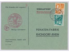 Baden 2 Pf. und 8 Pf. auf vorgedruckter  Werbeantwort-Postkarte  mit Vermerk  "Steuermarke nicht erforderlich!"  an die Penat