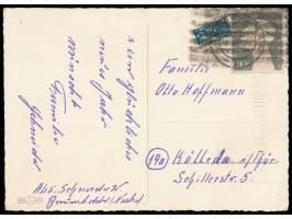 Kriegsgefangenenmarke 10 Pf. und Notopfermarke auf Postkarte mit Stempel Baumholder 1 23.12.53 nach (19a) Kölleda / DDR, beid