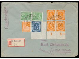 Viererblock 6 Pf. Posthorn &nbsp;(Unterrand mit Teil-HAN, oberes Paar 3 Zahnspitzen mit kleinem Stockpunkt) mit 30 Pf. Postho