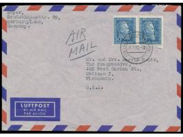 Paar  30 Pf. Röntg en auf Luftpostbrief mit Stempel Marburg (Lahn) 9.1.52 nach USA, portorichtig, Bedarf
Postleitzahl: 350
