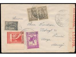 Angola, 2 x 5 C. 15 C., 50 C. und 1 $ mit Stempel Lobito 5.12.42 auf Brief mit Absender aus Santos / Brasilien nach Norwegen,