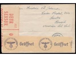 Angola, 2 x 5 C. 15 C., 50 C. und 1 $ mit Stempel Lobito 5.12.42 auf Brief mit Absender aus Santos / Brasilien nach Norwegen,