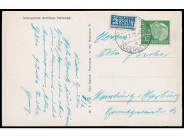 Stempel  (20b) Helmstedt Zonengrenze a  7.7.55 auf Vierbildansichtskarte des Grenzübergangs, dabei auch Post-Gebäude und Gast