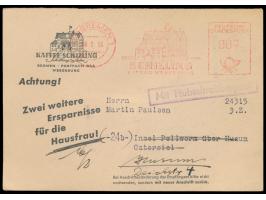 Eisnot-Luftpost 1956:  Drucksachenkarte (Reklamekarte) mit Absenderfreistempel "Schilling"  Bremen 1  8.2.56, Wertziffer 007,