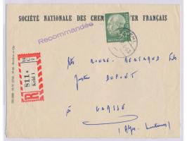 Einzelfrankatur 90 Pf. Heuss auf  Auslands-Einschreibbrief  mit Stempel  Kehl  24.9.57 (Stempelveteran) nach Frankreich, Umsc