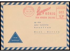 Postwurfsendung  "An die sehr verehrte Hausfrau in West-Berlin" mit  Absenderfreistempel  Langnese Honig, Hamburg-Wandsbek 16