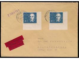 2 x  Blockmarke 40 Pf. Mendelsohn-Bartholdy  auf Eilbotenbrief mit Stempel  Passau 2  20.12.60 nach Aschaffenburg, Durchgangs