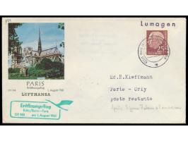 Einzelfrankatur  25 Pf. Heuss-Lumogen  auf Luftpost-Drucksache nach Paris, Stempel Wahn (Rheinl.) - Flughafen Köln / Bonn 1.8