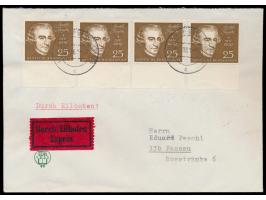 4 x  Blockmarke 25 Pf. Haydn  auf Eilbotenbrief 2. Gewicht mit Stempel  Aschaffenburg-Leider  30.11.61 nach Passau, Durchgang
