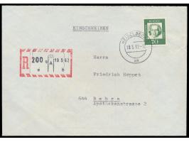 Einzelfrankatur 70 Pf. Beethoven auf Einschreibbrief mit Stempel  Heidelberg 1  19.3.62 nach Bebra, seltener  R-Automaten-Ver