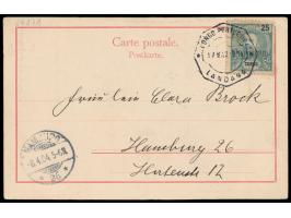 Congo,  25 C. "Provisorio" auf Ansichtskarte "Congo Francais" nach Hamburg, Stempel  Landana  17.3.1904, Ankunftsstempel 8.4.