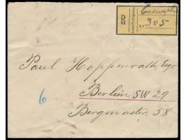 Portugiesisch-Indien,  9 x 6 Reis (Ceres) rückseitig auf  Einschreibbrief  nach Deutschland, drei saubere Stempel  Correos Ca