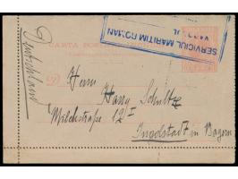 violetter Rahmenstempel &nbsp;Serviciul Maritim Roman / Vaporul ... / ... &nbsp;auf Ganzsachen-Kartenbrief 10 Bani, geschrieb