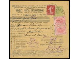 Zwei Internationale Postanweisungen 5 Bani (Ausgabe 1905 bzw. 1910), beide mit Zusatzfrankatur 2 x 10 Bani nach Frankreich, S