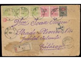 Rumänische Besetzung des russischen Gouvernement Bessarabien:  Aufdruckausgabe  "1918"  4 x 5 Bani und 2 x 10 Bani mit Zwangs