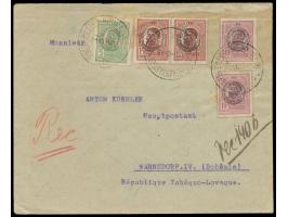 Postamt in Konstantinopel:  Aufdruckausgabe 5 B. (als Zwangszuschlag), 2 x 10 B. und 2 x 15 B. auf  Einschreibbrief  in die T