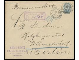 Ganzsachenumschlag 10 Kop. (Großformat) mit rückseitiger Zusatzfrankatur 2 x 2 Kop. und 2 x 3 Kop. als  Einschreiben  nach De