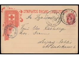 Ansichtskarte zugunsten des Roten Kreuzes mit Abbildung des Streckennetzes der Transsibirischen- und Ostchinesischen-Eisenbah