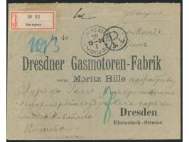 2 x 10 Kop. rückseitig auf  Einschreibbrief  mit Stempel  Nagorowo Woron. G.  30.1.1904 nach Deutschland, ungezähnter 3-Zette