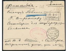 2 x 10 Kop. rückseitig auf  Einschreibbrief  mit Stempel  Simbirsk  8.7.16 nach Finnland, schwarzer  3-Stempel,  roter Zensur