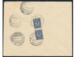 2 x 10 Kop. rückseitig auf  Einschreibbrief  mit Stempel  Simbirsk  8.7.16 nach Finnland, schwarzer  3-Stempel,  roter Zensur